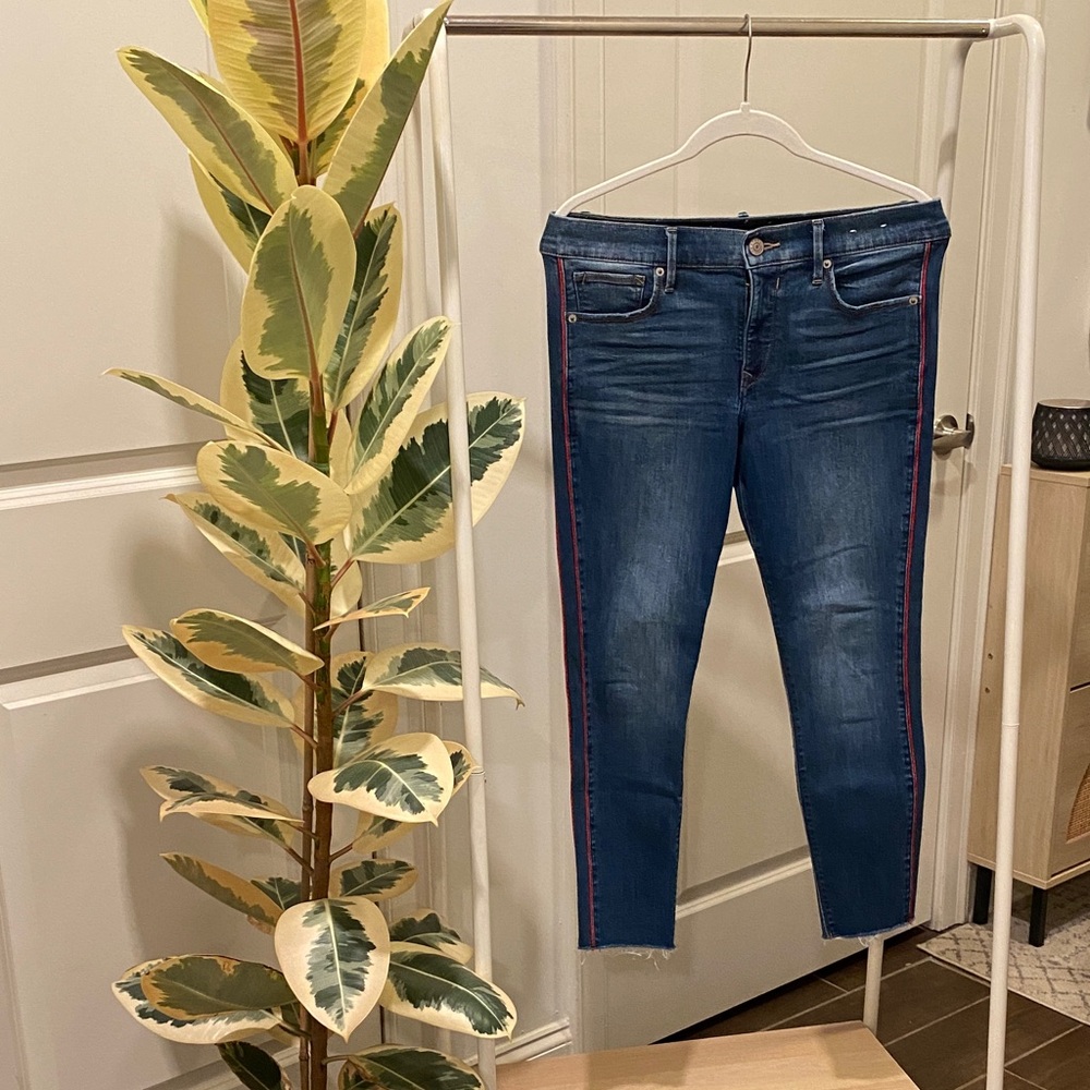Skinny Ankle Jeans with Red Stripe